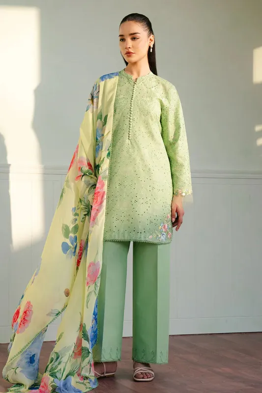 Zara Shahjahan Coco Lawn 25 Green Organza – view 1 – Poshaq