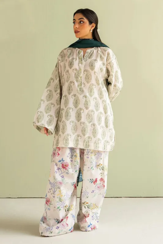 Zara Shahjahan Coco Prints 25 Green Cambric – view 1 – Poshaq