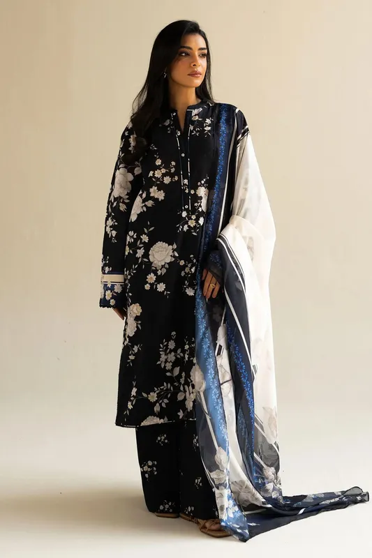 Zara Shahjahan Coco Prints 25 Black Cambric – view 1 – Poshaq