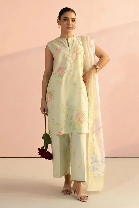 Zara Shahjahan Coco Prints 25 Green Cambric – view 1 – Poshaq