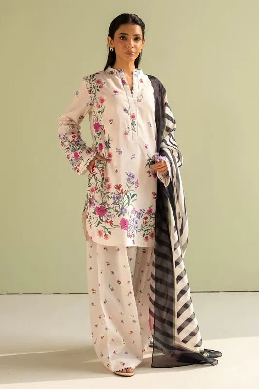Zara Shahjahan Coco Prints 25 White Cambric – view 1 – Poshaq