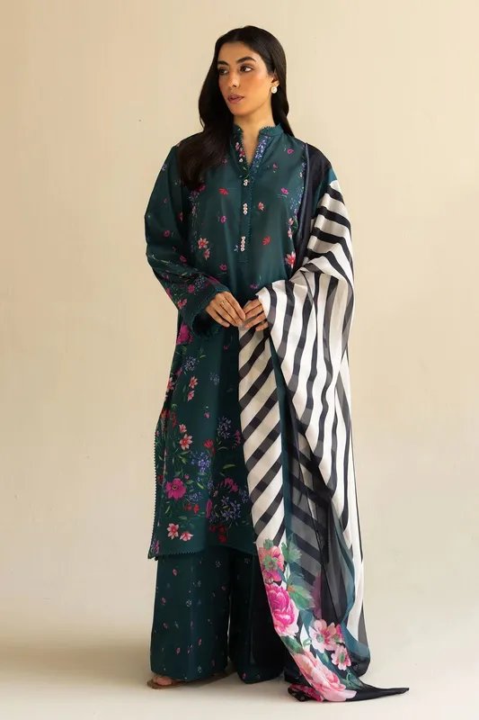 Zara Shahjahan Coco Prints 25 Teal Cambric – view 1 – Poshaq