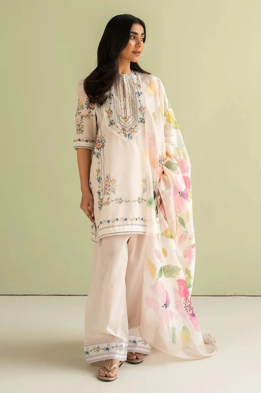 Zara Shahjahan Coco Prints 25 White Cambric – view 1 – Poshaq