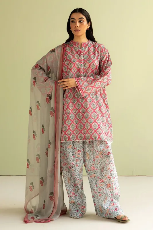 Zara Shahjahan Coco Prints 25 Pink Chiffon – view 1 – Poshaq