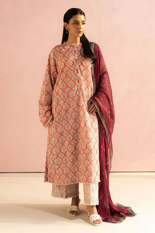 Zara Shahjahan Coco Prints 25 Red Chiffon – view 1 – Poshaq