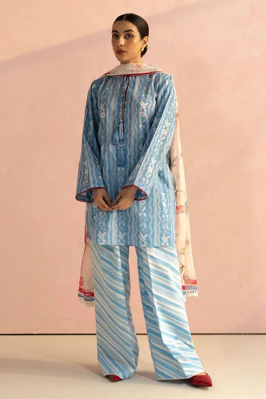 Zara Shahjahan Coco Prints 25 Blue Chiffon – view 1 – Poshaq