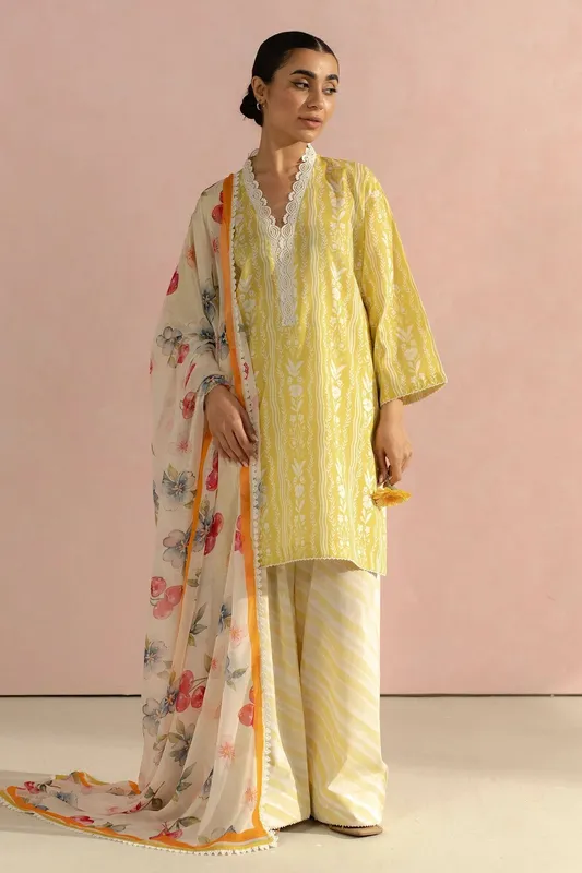 Zara Shahjahan Coco Prints 25 Yellow Chiffon – view 1 – Poshaq
