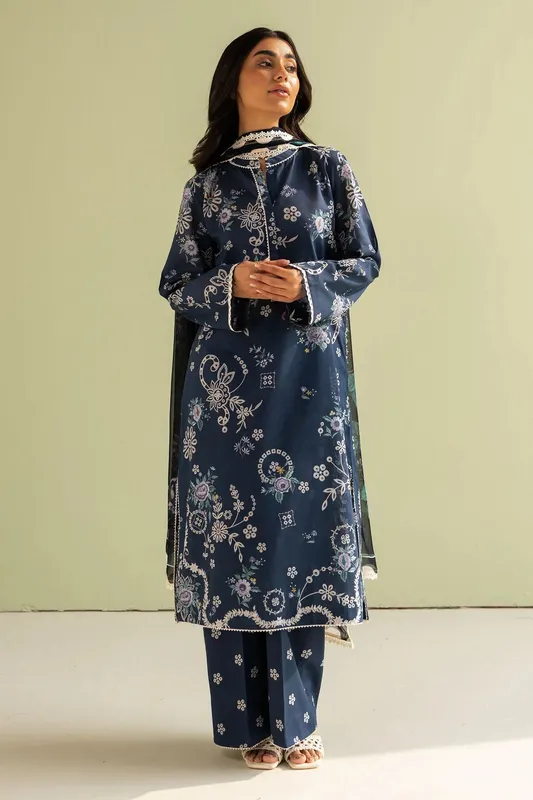 Zara Shahjahan Coco Prints 25 Blue Chiffon – view 1 – Poshaq