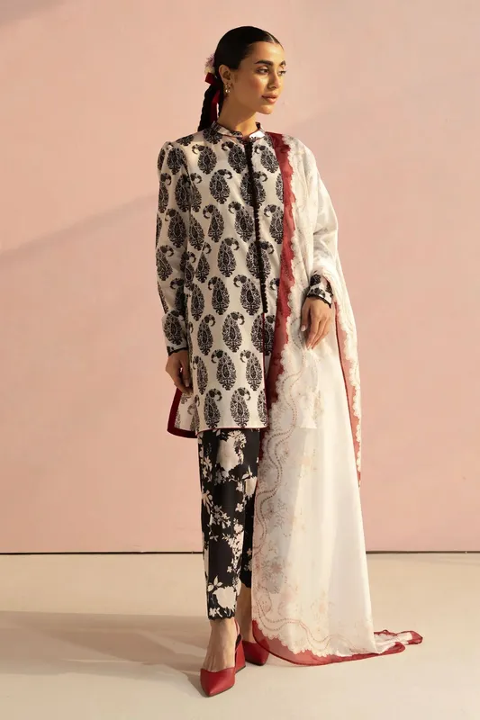 Zara Shahjahan Coco Prints 25 White Cambric – view 1 – Poshaq