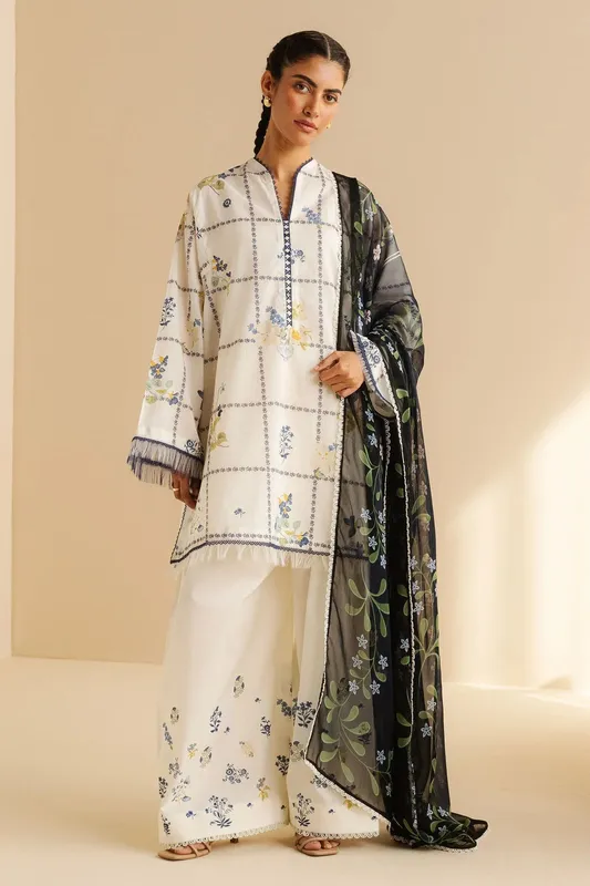 Zara Shahjahan Coco Prints Black Chiffon – view 1 – Poshaq