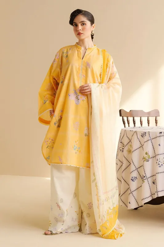 Zara Shahjahan Coco Prints White Chiffon – view 1 – Poshaq