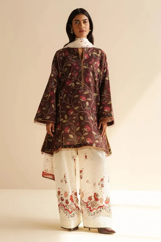 Zara Shahjahan Coco Prints White Cambric – view 1 – Poshaq