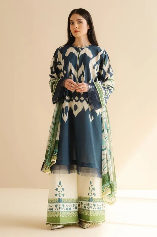 Zara Shahjahan Coco Prints White Chiffon – view 1 – Poshaq