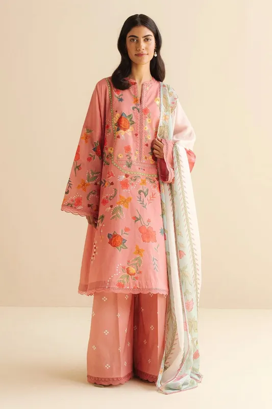 Zara Shahjahan Coco Prints White Cambric – view 1 – Poshaq