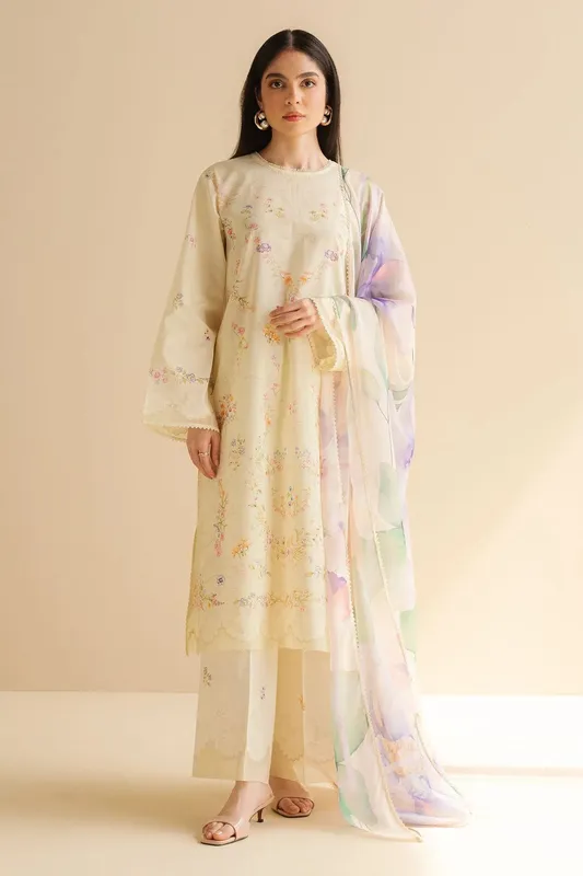 Zara Shahjahan Coco Prints Yellow Cambric – view 1 – Poshaq