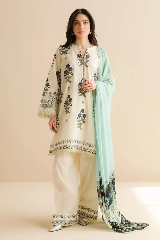 Zara Shahjahan Coco Prints White Chiffon – view 1 – Poshaq