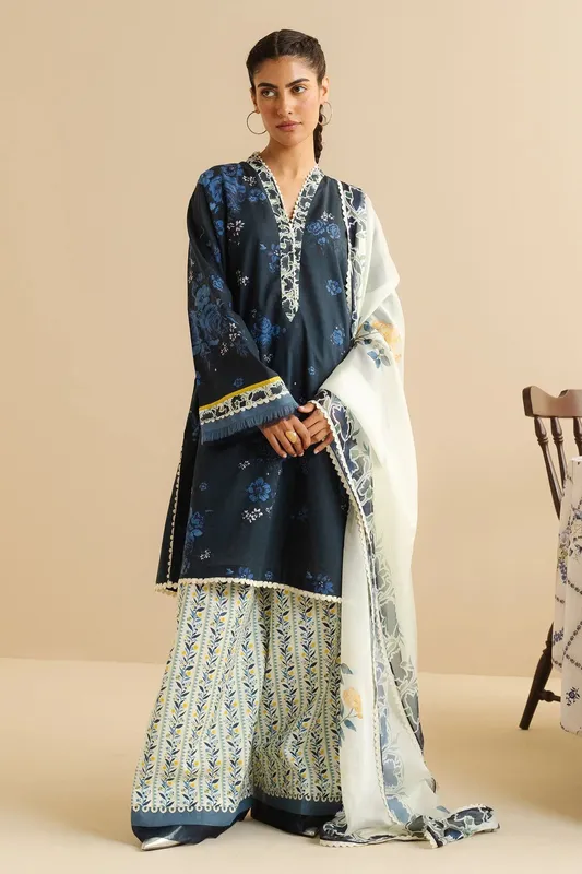 Zara Shahjahan Coco Prints White Cambric – view 1 – Poshaq