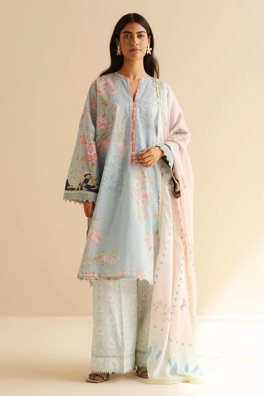 Zara Shahjahan Coco Prints White Cambric – view 1 – Poshaq
