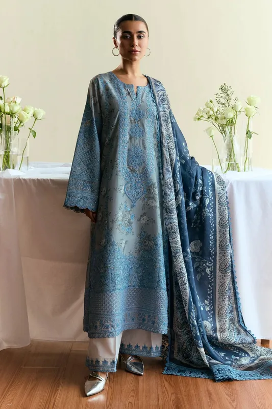 Zara Shahjahan Coco Eid Edit Blue Organza – view 1 – Poshaq