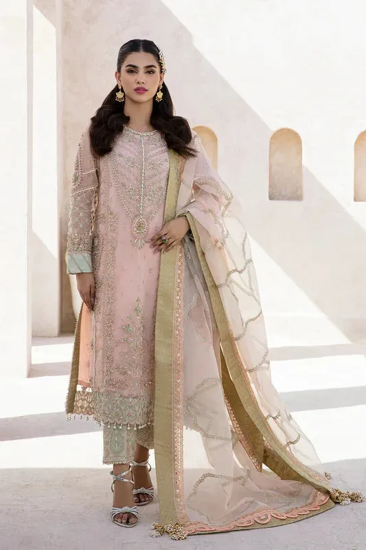 Zarposh Jahanara Wedding Formals Pink Raw Silk – view 1 – Poshaq