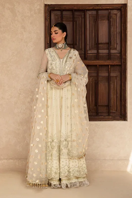 Zarposh Jahanara Wedding Formals White Raw Silk – view 1 – Poshaq