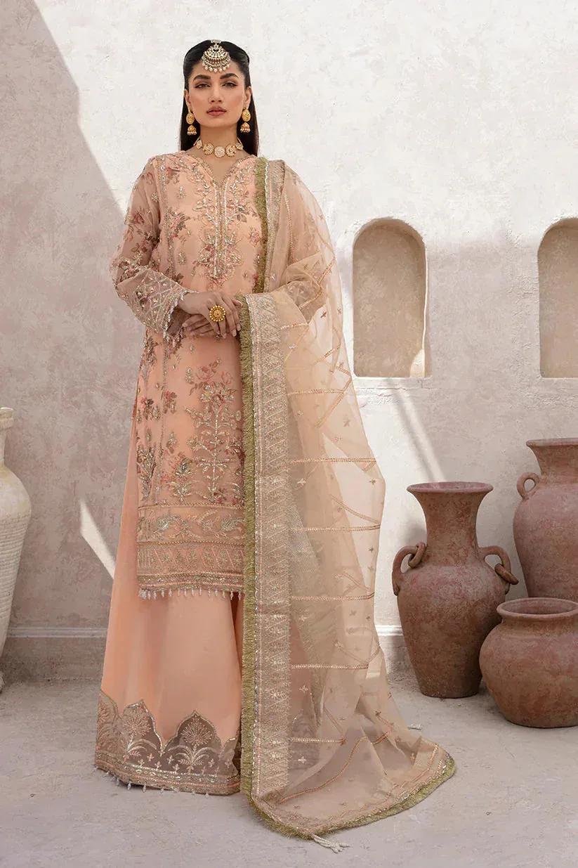Zarposh Jahanara Wedding Formals Peach Raw Silk – view 1 – Poshaq