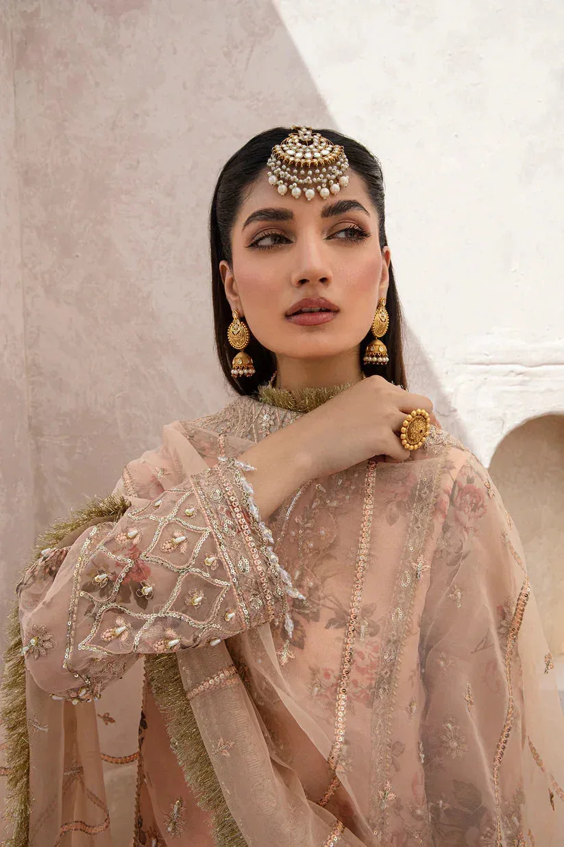 Zarposh Jahanara Wedding Formals Peach Raw Silk – view 3 – Poshaq