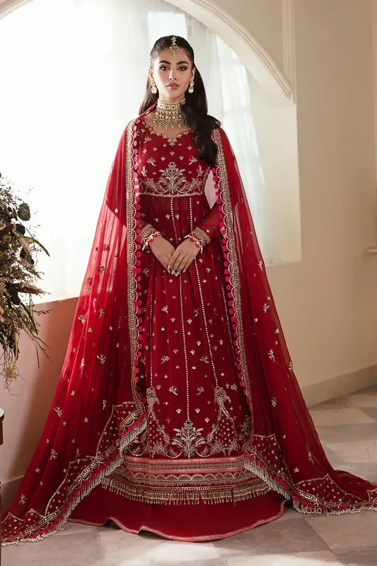 Zarposh Amirah Collection Red Raw Silk – view 1 – Poshaq
