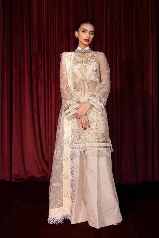 Zarposh Lamhay Wedding Formals Ivory Raw Silk – view 1 – Poshaq