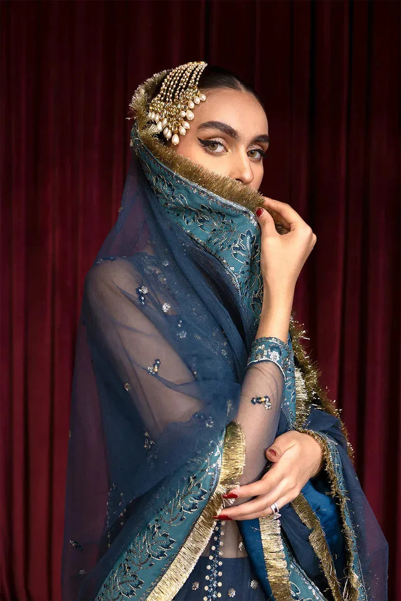 Zarposh Lamhay Wedding Formals Blue Raw Silk – view 3 – Poshaq