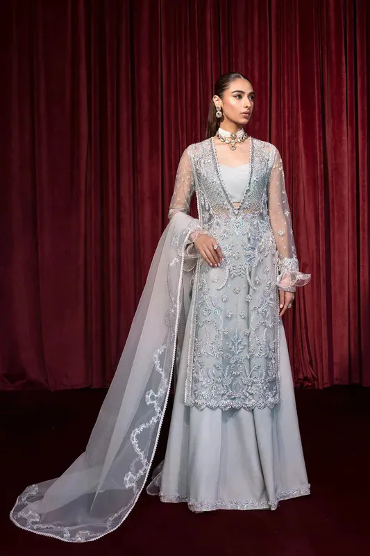 Zarposh Lamhay Wedding Formals Blue Raw Silk – view 1 – Poshaq