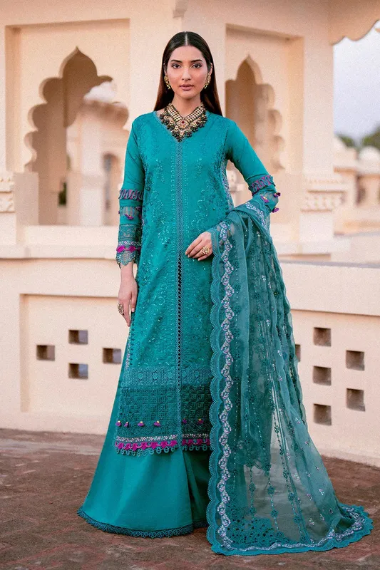Zarposh Sangat Lawn Blue Organza – view 1 – Poshaq