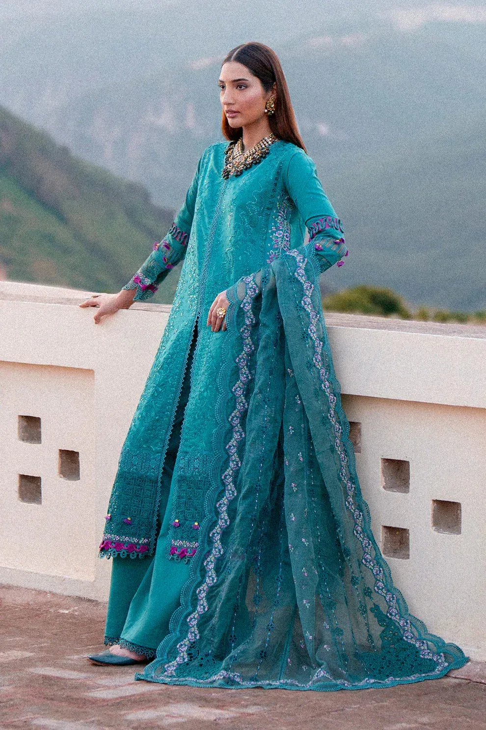 Zarposh Sangat Lawn Blue Organza – view 3 – Poshaq