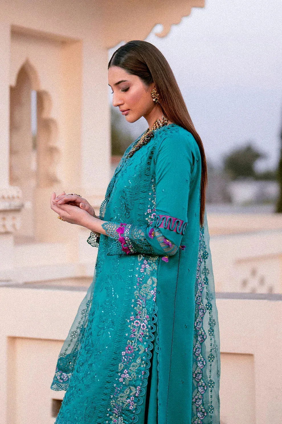 Zarposh Sangat Lawn Blue Organza – view 4 – Poshaq