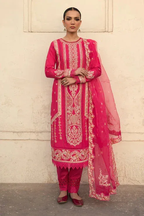 Zarposh Shalamar Lawn Maroon Organza – view 1 – Poshaq