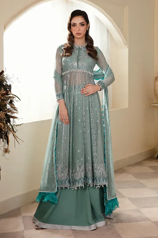 Raw silk chiffon dress with embroidered panels – view 1 – Poshaq