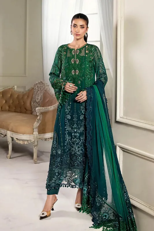Maria B Green Raw Silk – view 1 – Poshaq