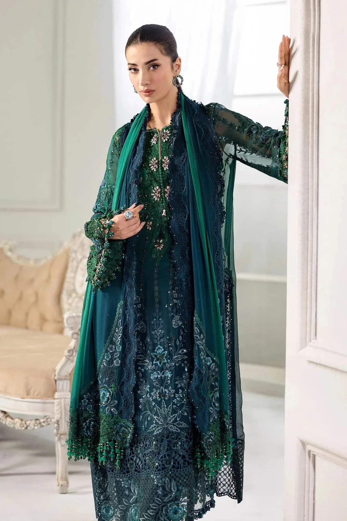 Maria B Green Raw Silk – view 2 – Poshaq