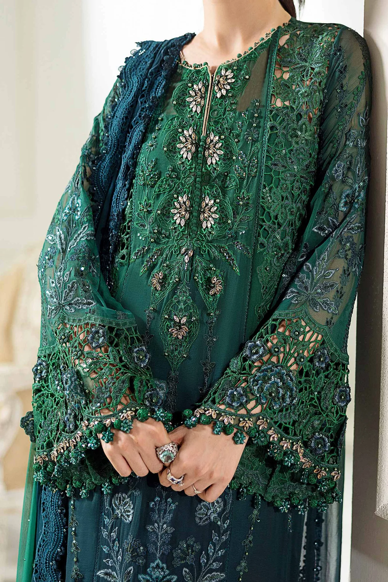 Maria B Green Raw Silk – view 3 – Poshaq