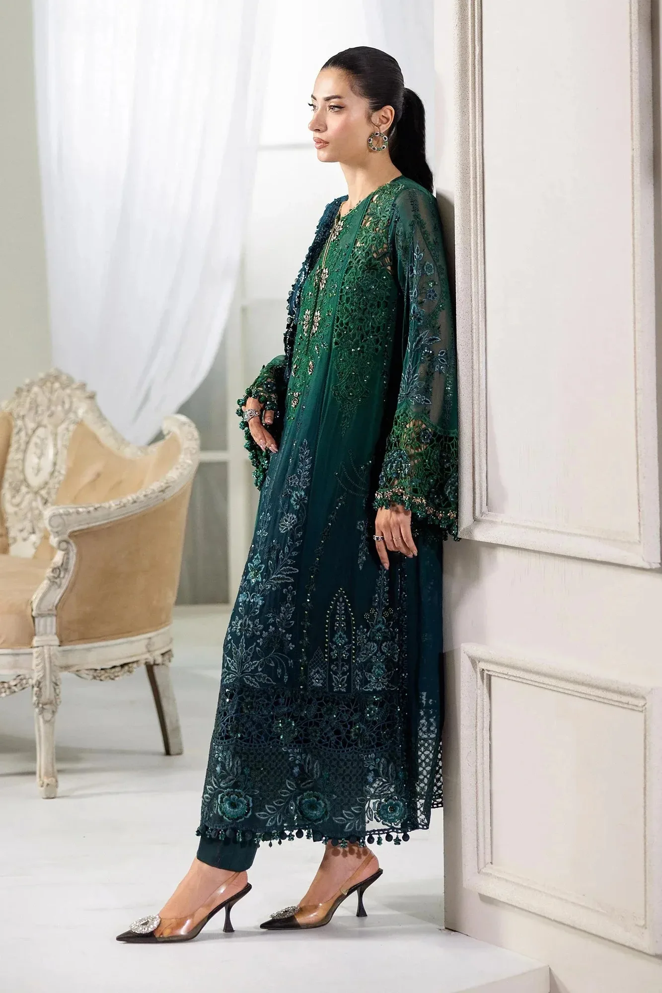 Maria B Green Raw Silk – view 4 – Poshaq