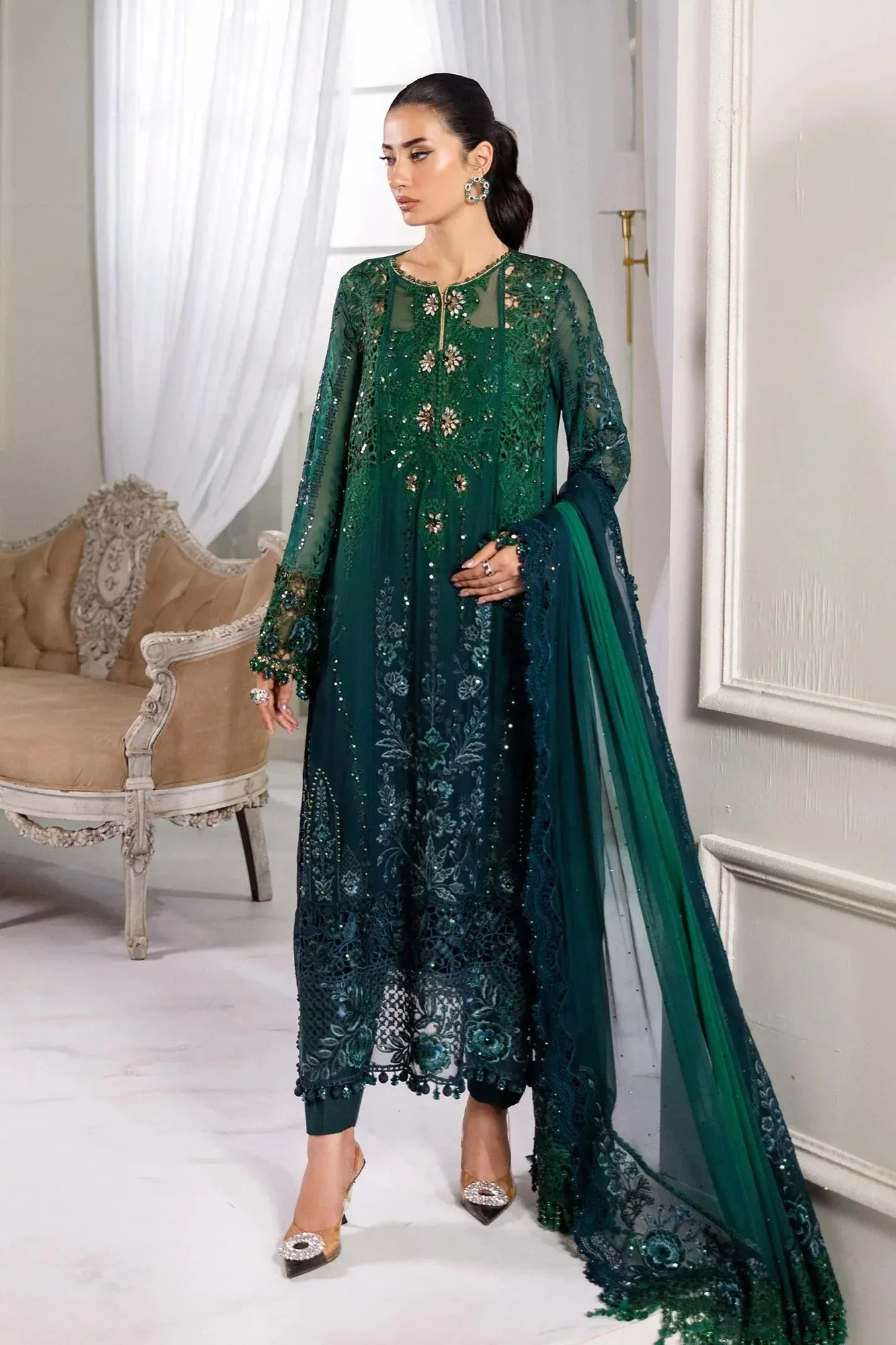 Maria B Green Raw Silk – view 5 – Poshaq