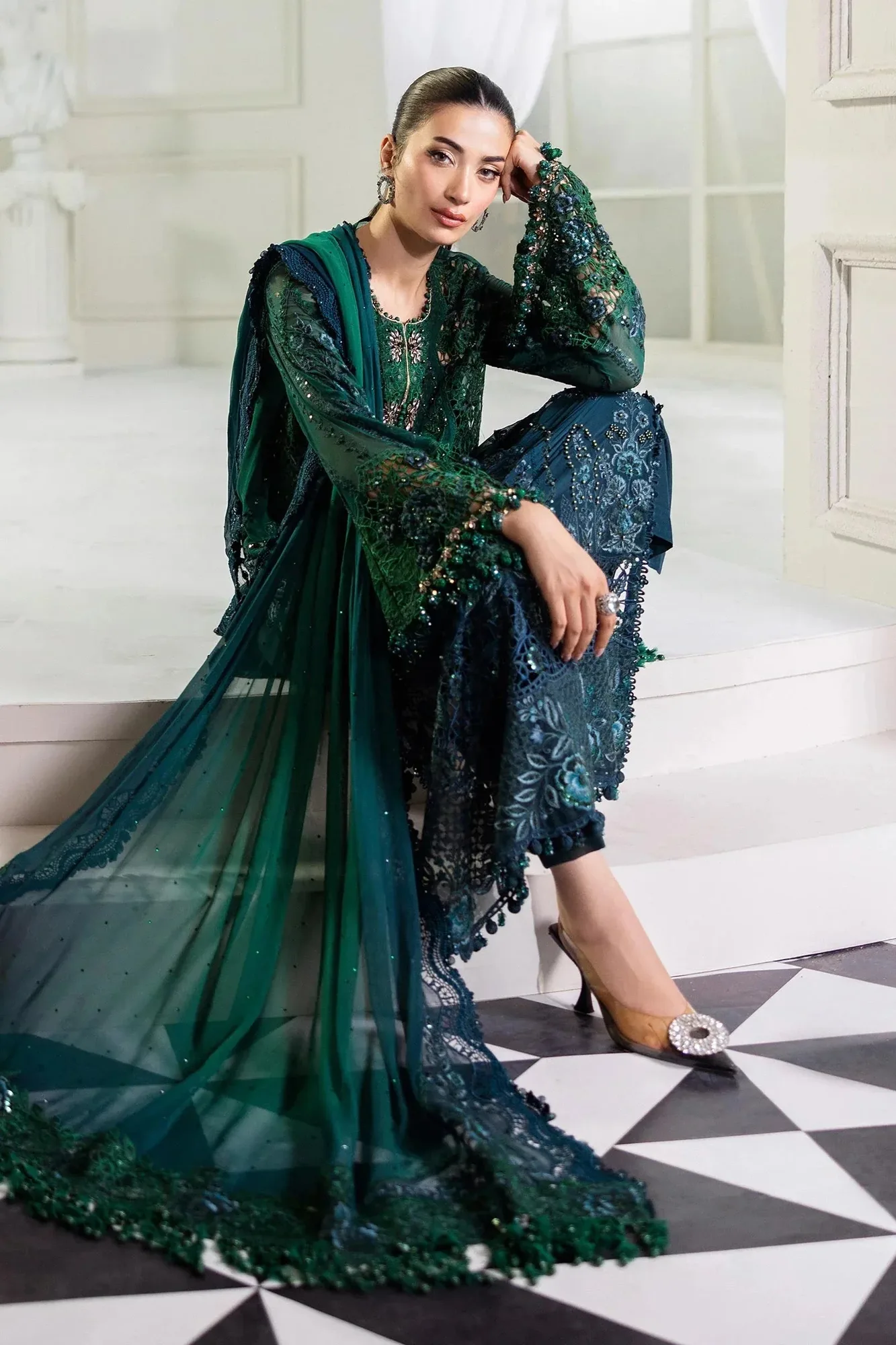 Maria B Green Raw Silk – view 7 – Poshaq
