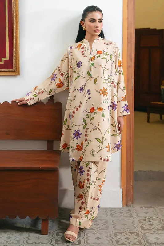 Zaha Aangan Ready to Wear Beige Khaddar – view 1 – Poshaq