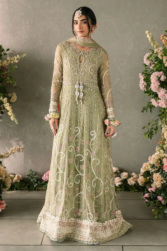 Mushq Matani Evening Luxury Chiffon Green Chiffon – view 1 – Poshaq