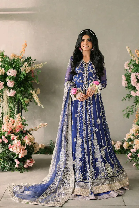 Mushq Matani Evening Luxury Chiffon Blue Chiffon – view 1 – Poshaq