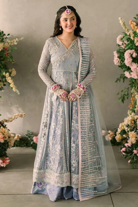 Mushq Matani Evening Luxury Chiffon Blue Chiffon – view 1 – Poshaq