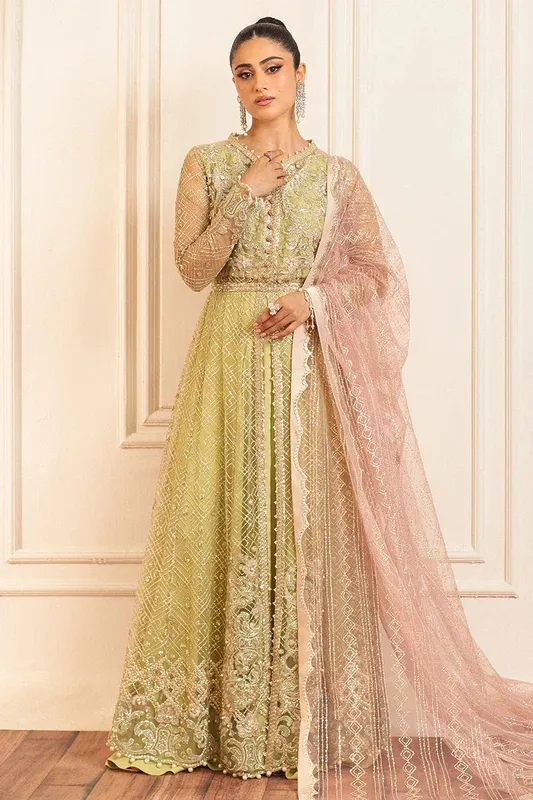 Mushq Hemline Aura Debut Wedding Formals Green Raw Silk – view 1 – Poshaq