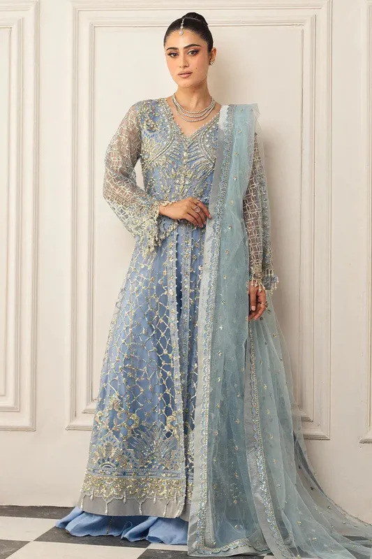 Mushq Hemline Aura Debut Wedding Formals Blue Raw Silk – view 1 – Poshaq