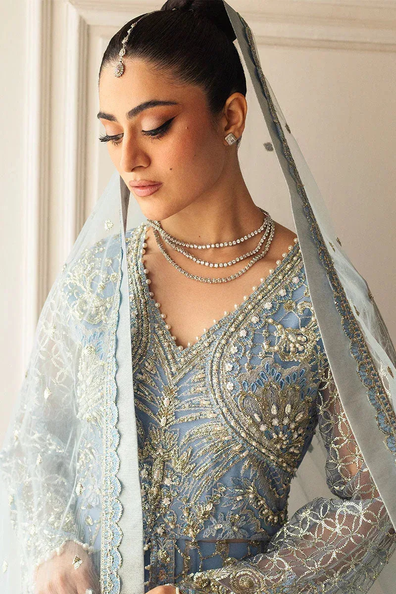Mushq Hemline Aura Debut Wedding Formals Blue Raw Silk – view 3 – Poshaq