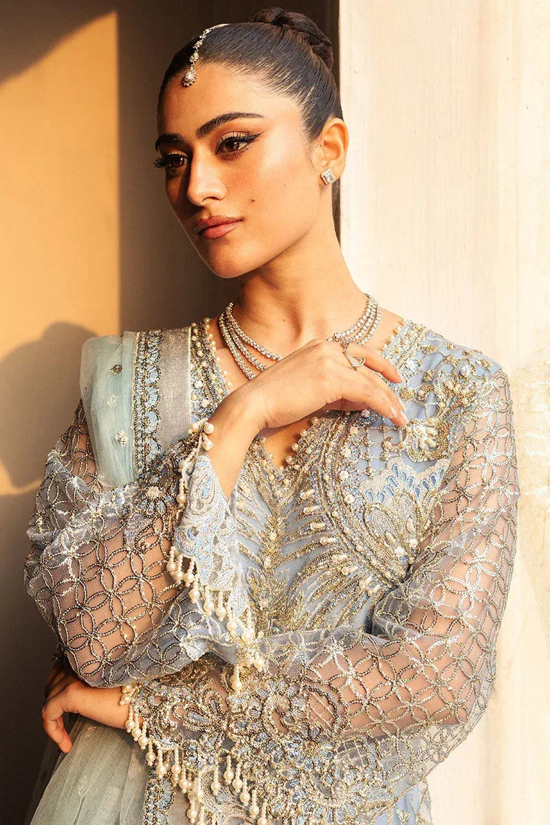 Mushq Hemline Aura Debut Wedding Formals Blue Raw Silk – view 5 – Poshaq